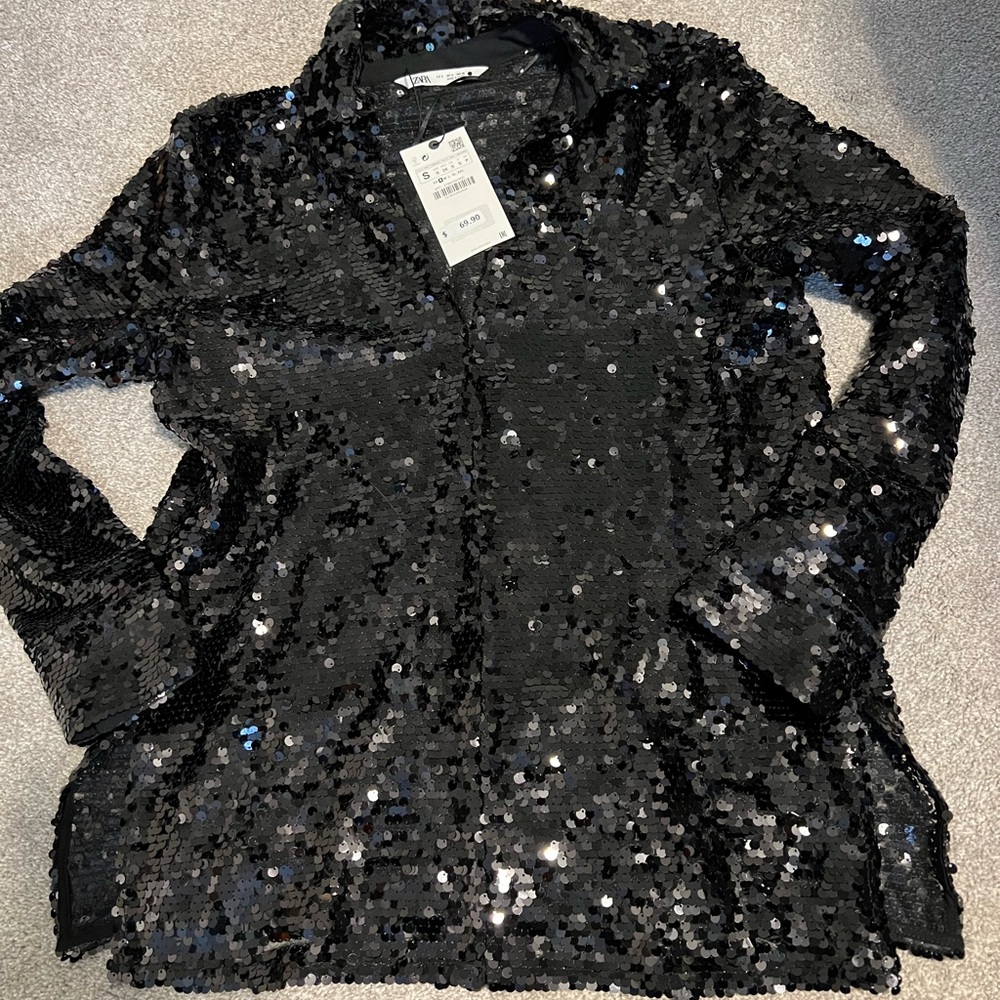 ZARA SEQUIN PARTY BLOUSE 🖤✨